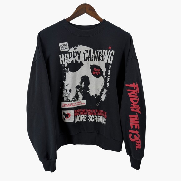 Friday The 13Th Sweaters - Friday the 13th Happy Camping‎ Black Crew Neck Sweater Size M Unisex